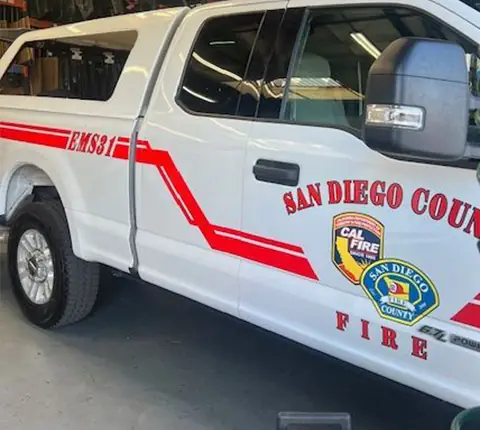 A San Diego County Fire EMS truck in for service at A1 Auto Glass