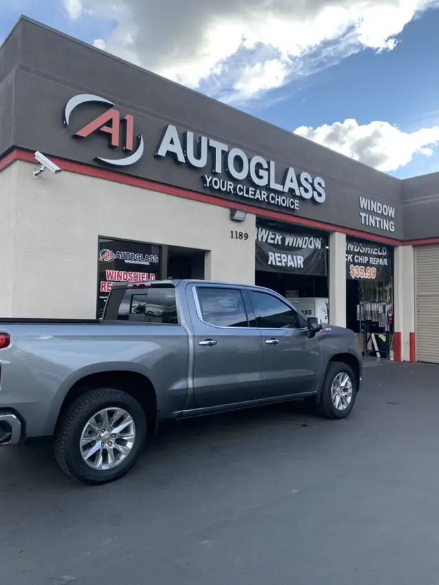 The A1 Auto Glass shopfront on East Main Street, sign reading A1 Autoglass, Your Clear Choice